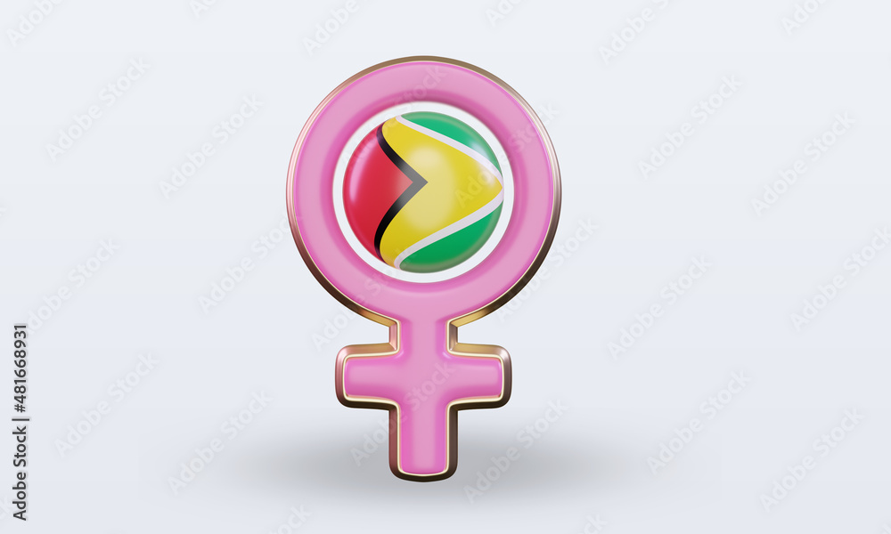 3d women day symbol Guyana flag rendering front view 3d women day symbol Guyana flag rendering front view