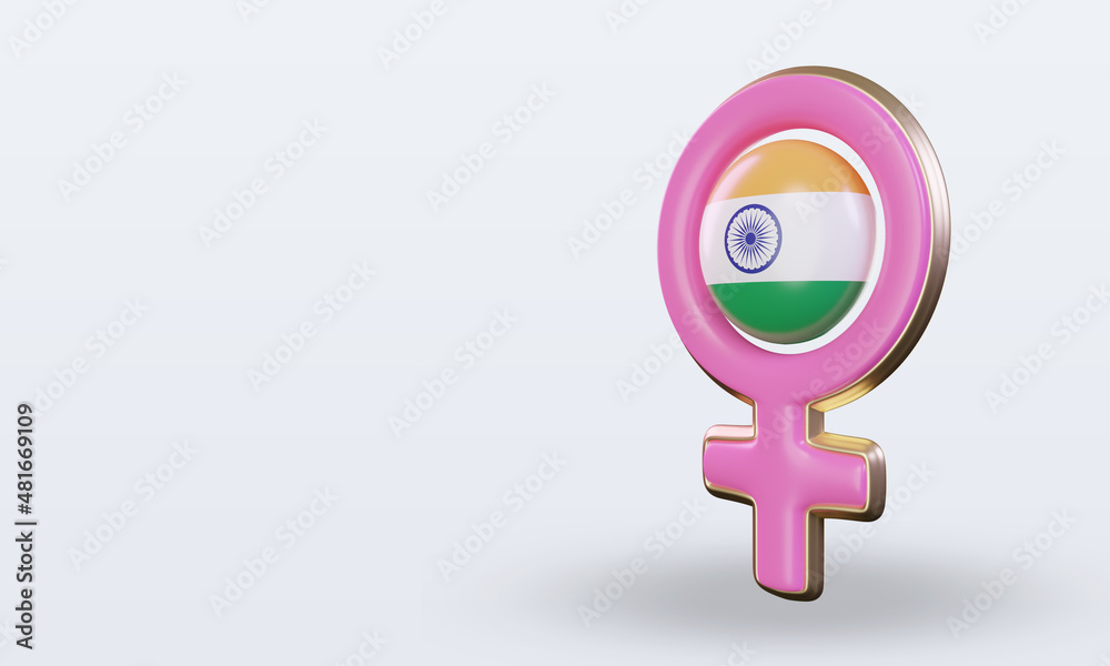 3d women day symbol India flag rendering right view 3d women day symbol India flag rendering right view
