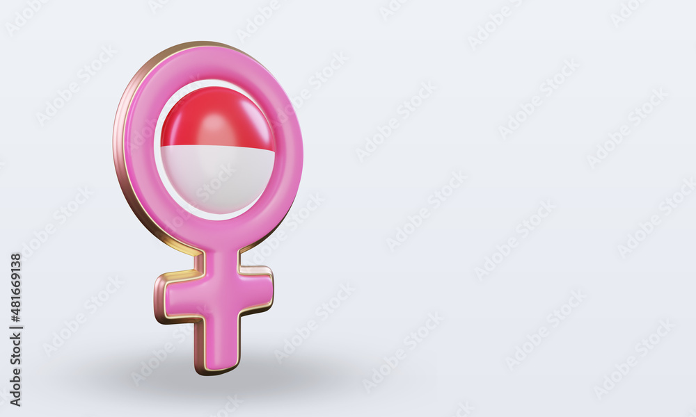 3d women day symbol Indonesia flag rendering left view 3d women day symbol Indonesia flag rendering left view