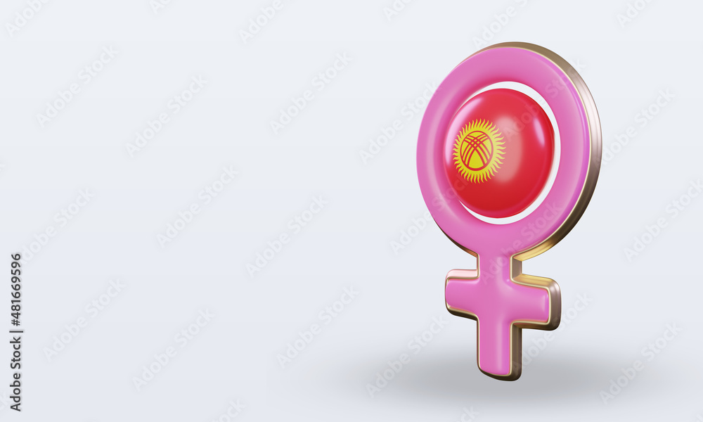 3d women day symbol Kyrgyzstan flag rendering right view 3d women day symbol Kyrgyzstan flag rendering right view