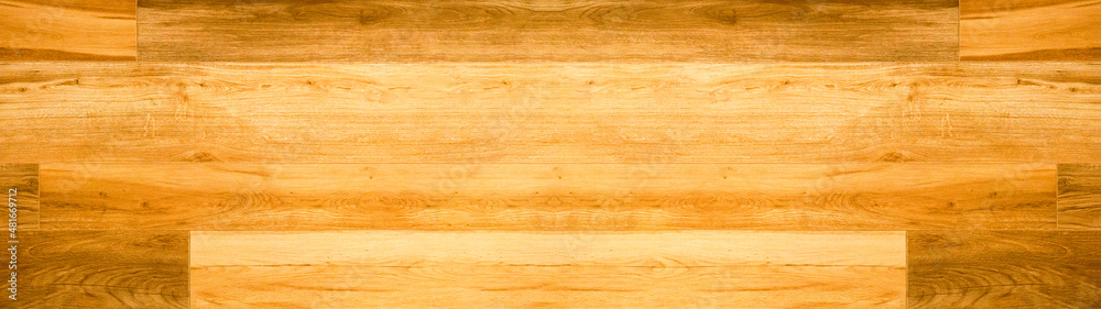 Fototapeta premium old brown rustic light bright wooden floor parquet laminate flooring texture - wood background panorama banner long pattern.