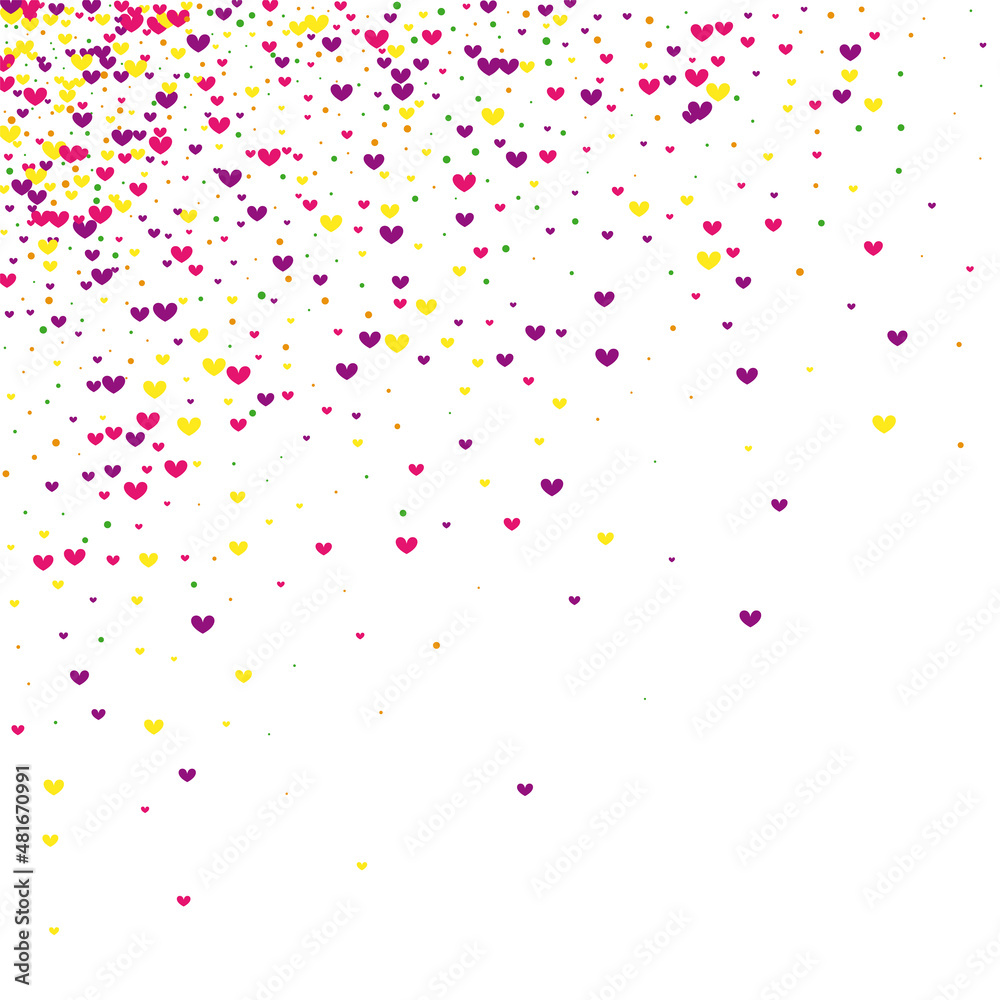 Purple Friendship Confetti Texture. Yellow Shapes Wallpaper. Red Circle Design. Rose Decoration Background. Holiday Illustration.