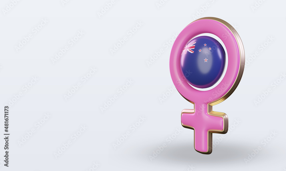 3d women day symbol New Zealand flag rendering right view 3d women day symbol New Zealand flag rendering right view