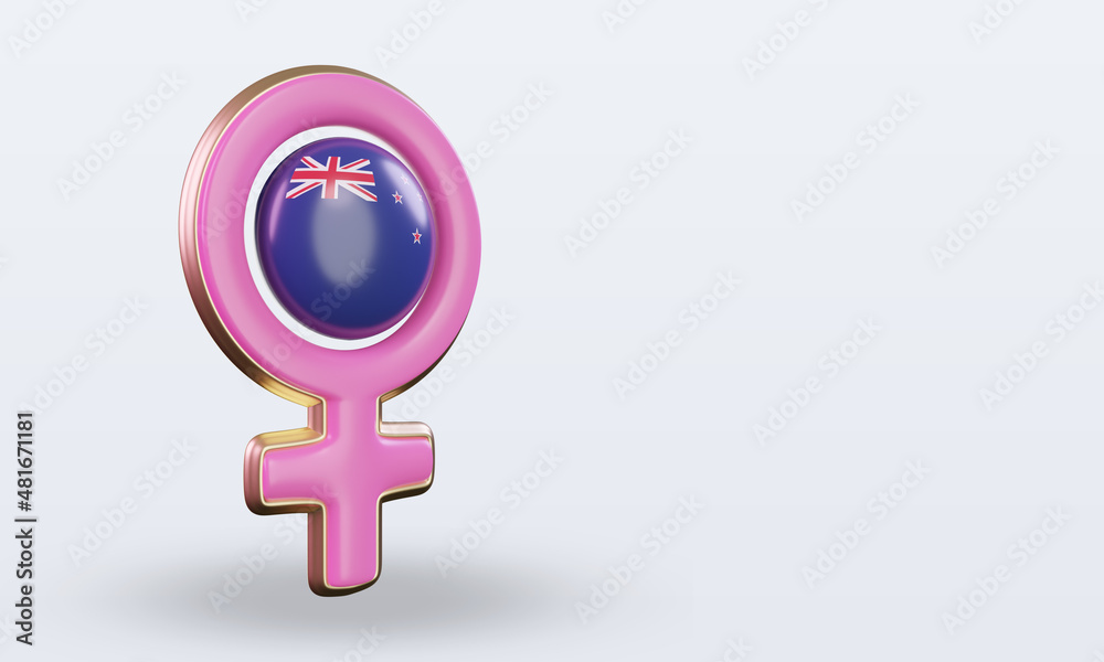 3d women day symbol New Zealand flag rendering left view 3d women day symbol New Zealand flag rendering left view