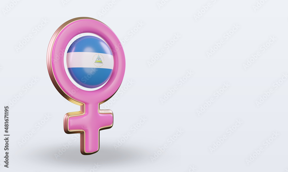 3d women day symbol Nicaragua flag rendering left view 3d women day symbol Nicaragua flag rendering left view