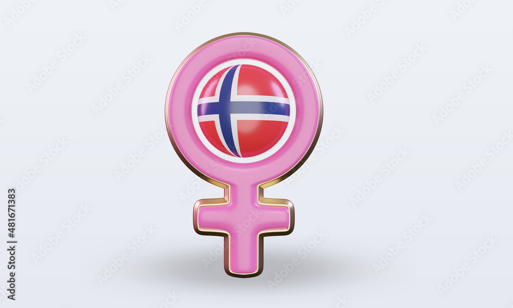 3d women day symbol Norway flag rendering front view 3d women day symbol Norway flag rendering front view