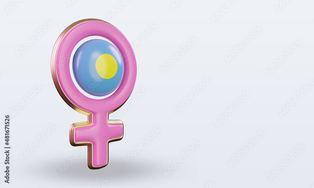 3d women day symbol Palau flag rendering left view 3d women day symbol Palau flag rendering left view