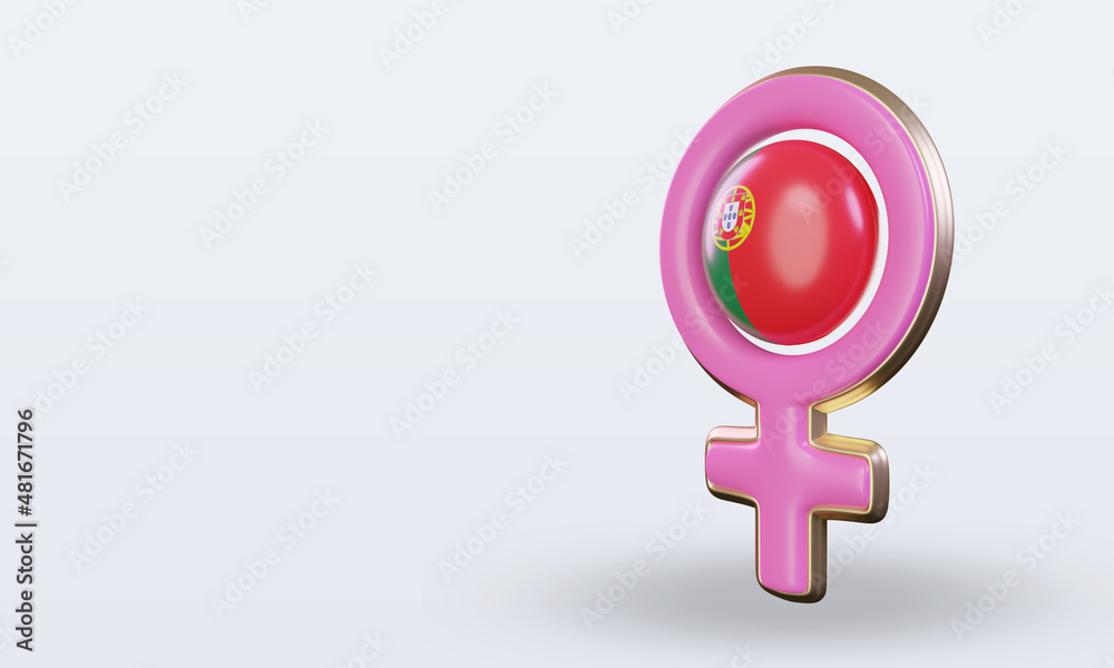 3d women day symbol Portugal flag rendering right view 3d women day symbol Portugal flag rendering right view