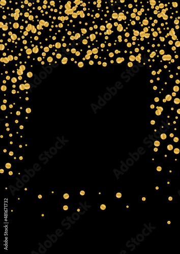 Golden Birthday Foil Texture. Christmas Confetti Design. Yellow Circle Random Pattern. Falling Dot Particles. Gold Bright Illustration.