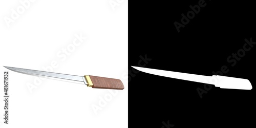 3D rendering illustration of a japanese tanto knife photo