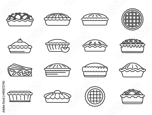 Apple pie icons set outline vector. Food dessert
