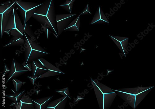 Jet Black Crystal Background Black Vector. Dark Prism Paper. Polygon Cover Texture. Onyx Digital Template.