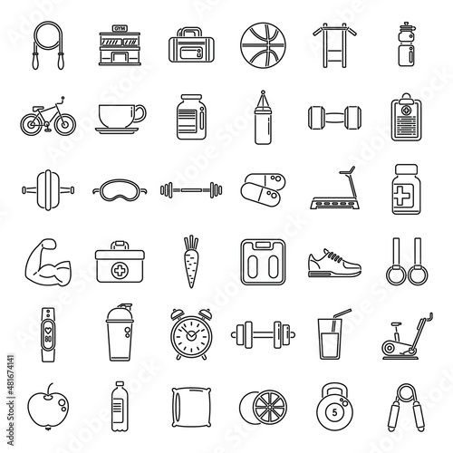 Healthy lifestyle icons set outline vector. Diet food