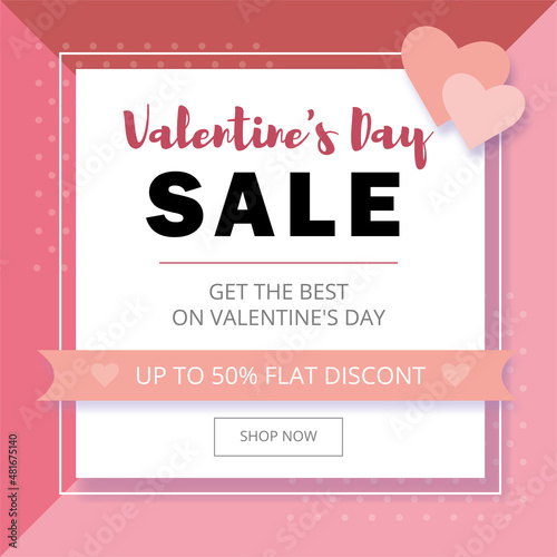 Valentine s day sale social media post template design. Brand business promotion banner  poster   flyer for digital marketing on a pink background with dots and hearts