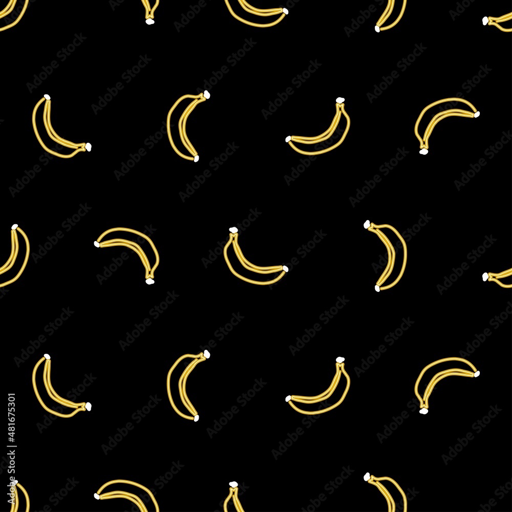 banana seamless pattern, bright vector illustration on black background. banana seamless pattern, bright vector illustration on black background.