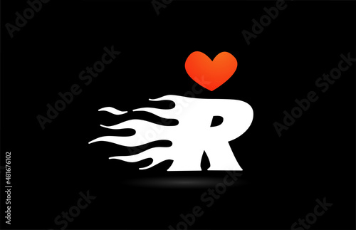 alphabet R letter icon logo design. Creative template for business with love heart flames