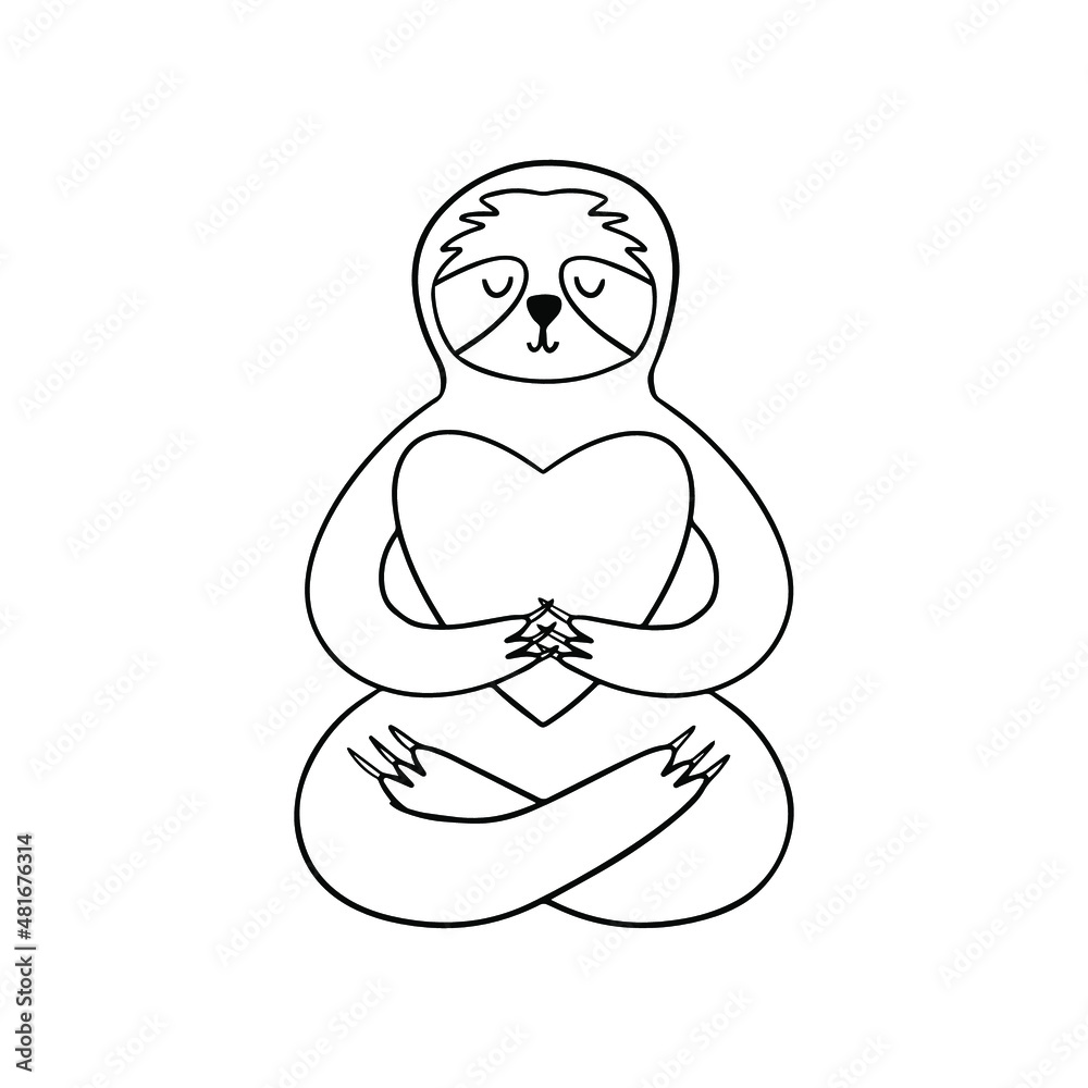 Sloth with heart. Lazy animal outline illustration. Sloth with heart. Lazy animal outline illustration.
