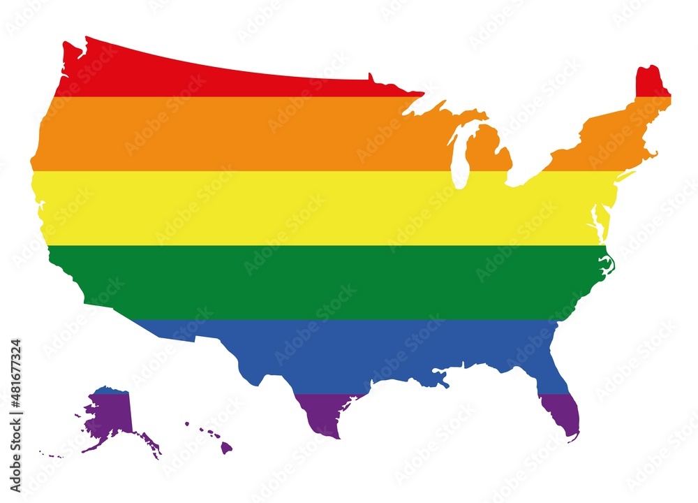 Obraz premium Map of Usa. Lgbt flag vector illustration.