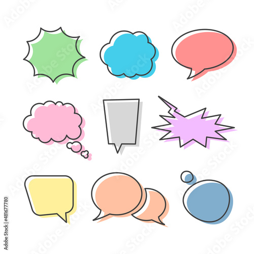 Vector dialog box bubble set isolated on white background. Colorful quotes frames and remark. Callouts template collection.	