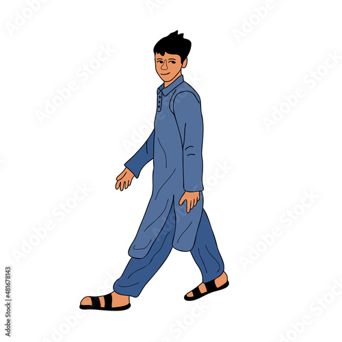 Pakistani young man wearing the shalwar kameez, boy in traditional muslim cloth in free pose