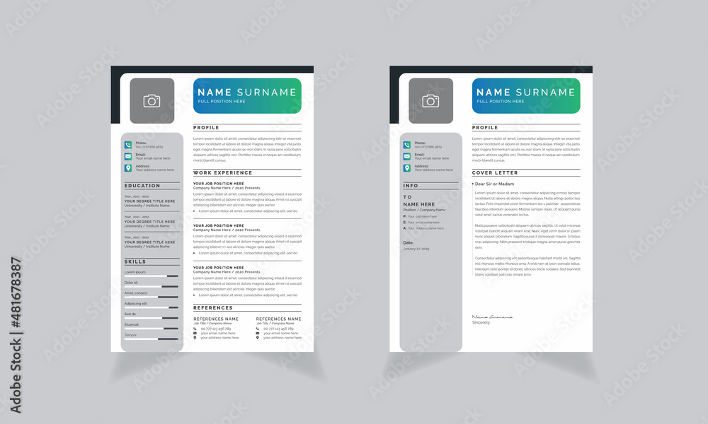 Clean and Professional Resume Layouts With Gradient color Elements Clean and Professional Resume Layouts With Gradient color Elements