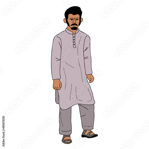 Young Pakistani Man wearing shalwar Kameez, kurta. South Asia traditional dress, muslime male cloth
