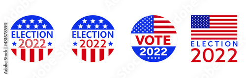 2022 Vote campaign button with the USA flag