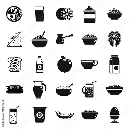 Healthy breakfast icons set simple vector. Protein food