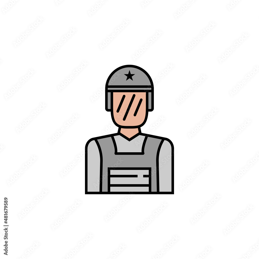 soldier, protection mask, riot police, protection line colored icon. Elements of protests illustration icons. Signs, symbols can be used for web, logo, mobile app, UI, UX