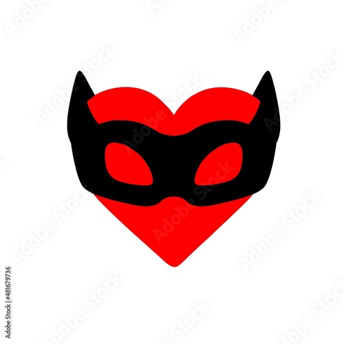 Cartoon heart in a BDSM mask. Template for erotic content. Vector illustration isolated on a white background. Print, poster, t-shirt, card. 