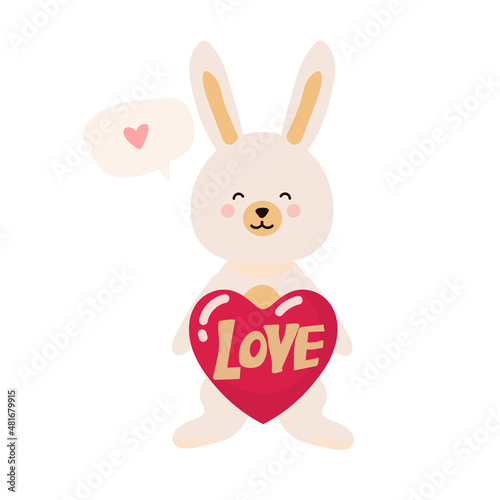 Cute bunny with heart isolated on white. Childish print for apparel, nursery, cards,posters. Vector Illustration on white background. Valentine's day © Yuliia