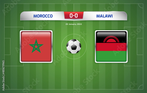 Morocco vs Malawi scoreboard broadcast template for sport soccer africa tournament 2021 Round of 16 and football championship in cameroon