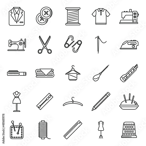 Clothing repair icons set outline vector. Cloth making