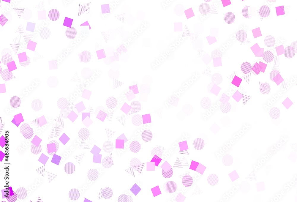 Light Purple, Pink vector template with crystals, circles, squares.