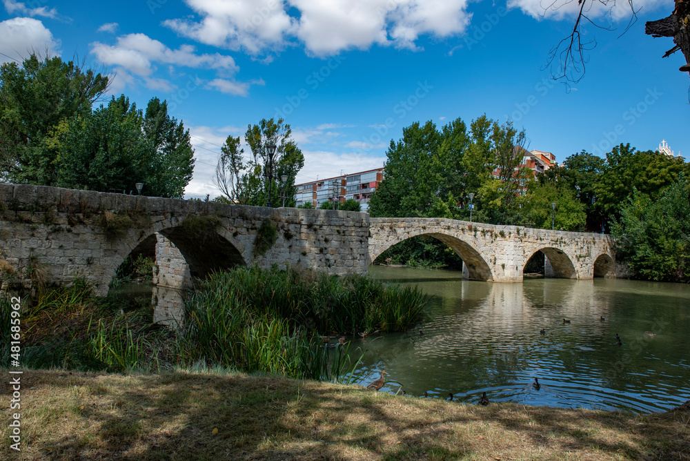ashlar stone medieval bridge in Palencia, Spain
