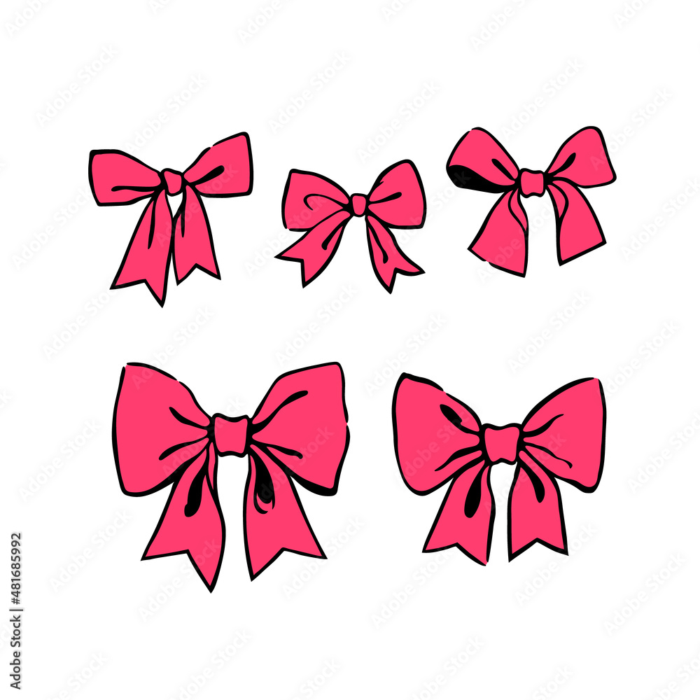 Set of several simple drawn bows