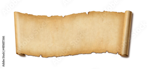 Old paper horizontal banner. Parchment scroll isolated on white with shadow