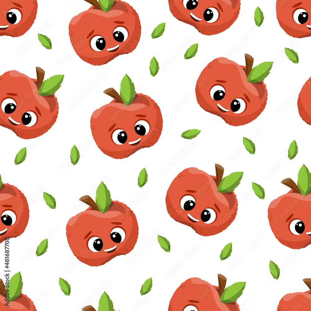 cute apple. Funny character in cartoon style, smile and happiness on his face cute apple. Funny character in cartoon style, smile and happiness on his face