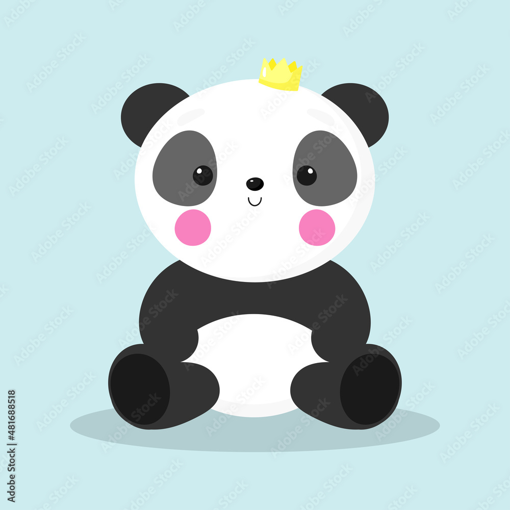Naklejka premium Cute Panda in cartoon style. Vector illustration. For kids stuff, card, posters, banners, children books, printing on the pack, printing on clothes, fabric, wallpaper, textile or dishes.