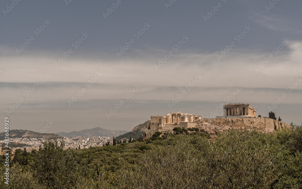 Parthenon ancient Greek temple on Acropolis hill, Athens Greece