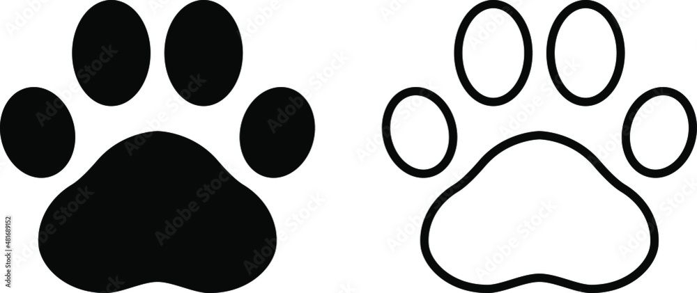 Fototapeta premium Paw vector foot trail print of cat. Paw prints. Footprint pet. Dog, pattern animal tracks isolated on white background vector icon Illustration.