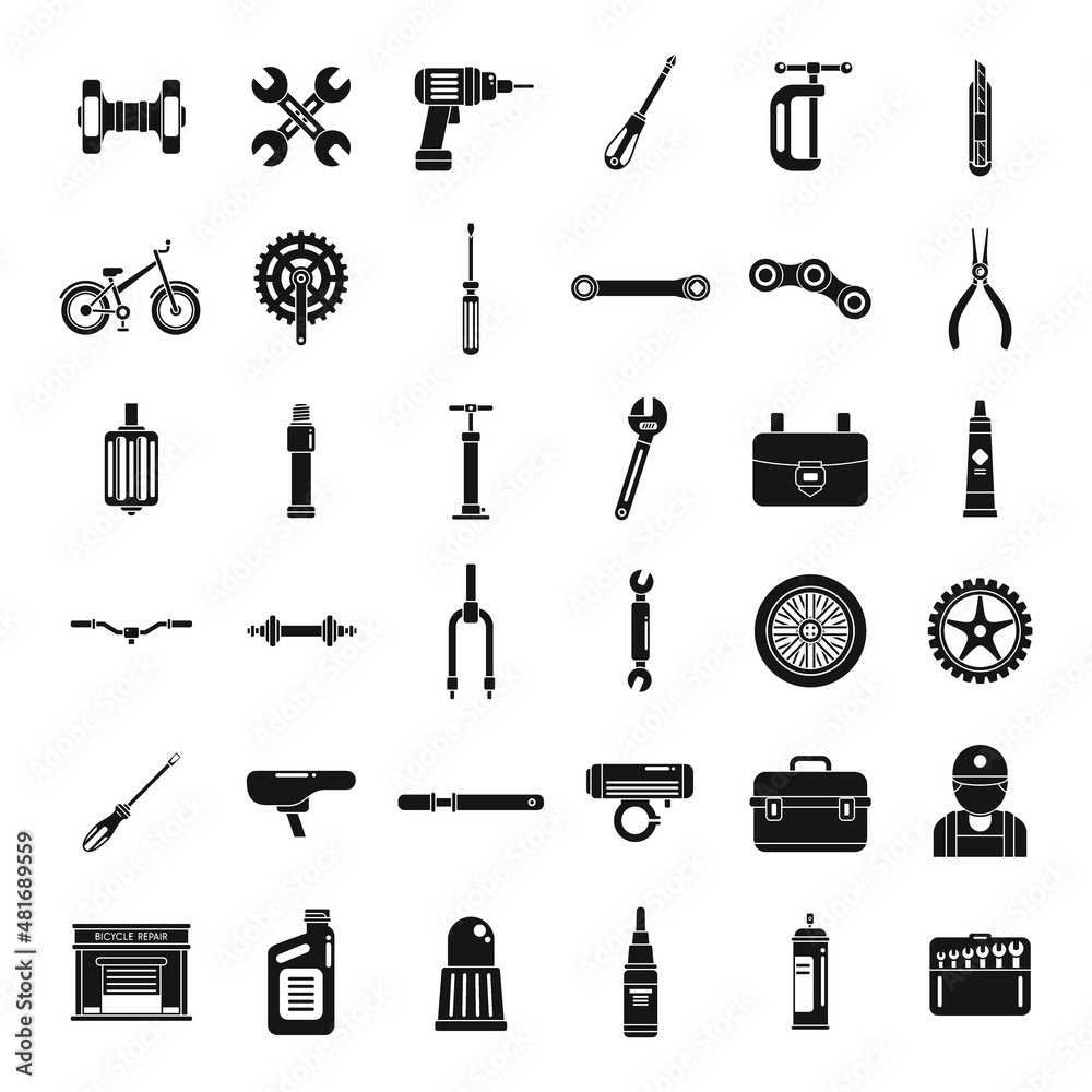 Fototapeta premium Bicycle repair icons set simple vector. Bike element