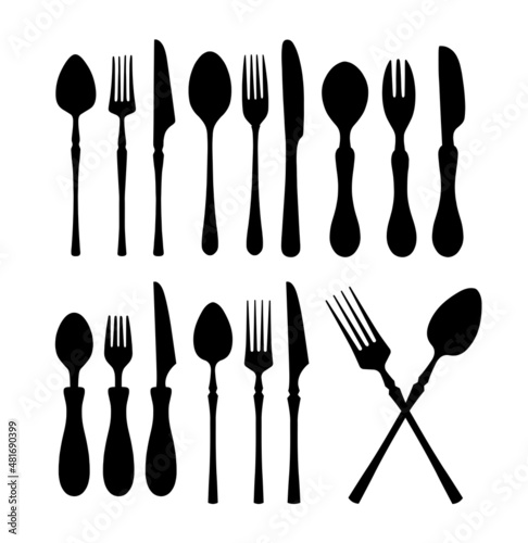 spoon, fork and knife silhouette good use for sign, symbol, icon