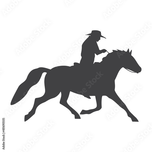 Silhouette of a cowboy on a horse. Vector illustration isolated on white background.
