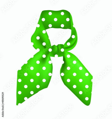 Green neck scarf, polka dots pattern, vector illustration