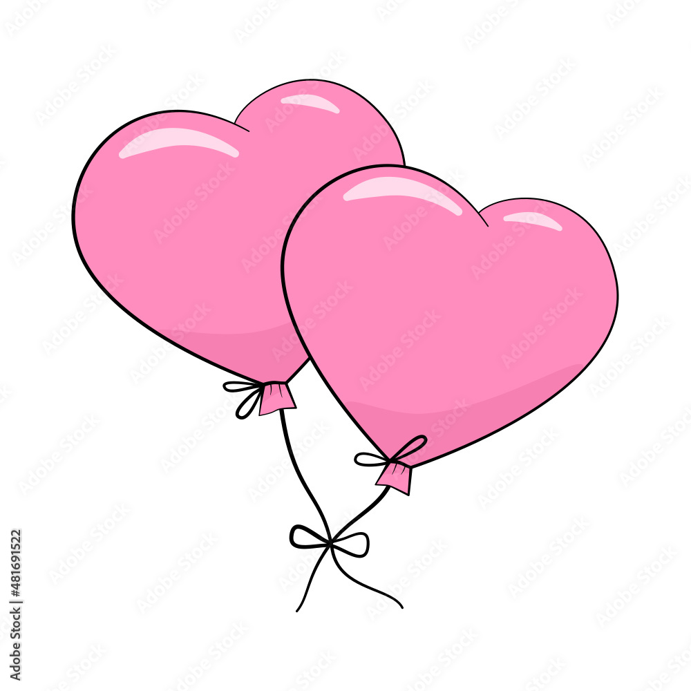 Pink heart shaped balloons with text: Love You. Valentine's Day. Vector. Cartoon