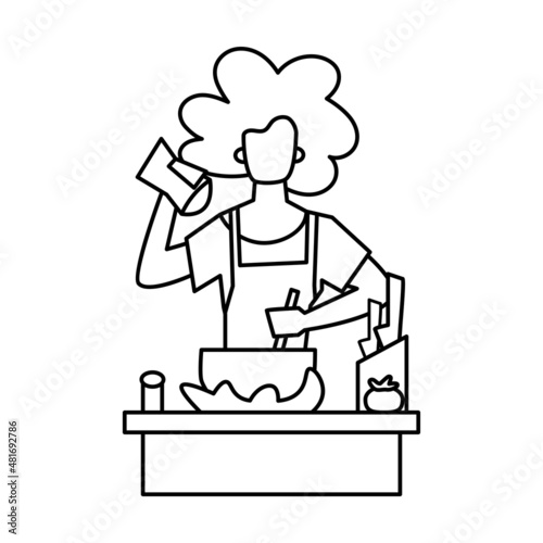 Isolated woman coocking draw people activities vector illustration