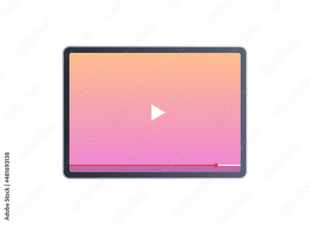 Responsive design play button and video interface on smart devices flat vector illustration. Responsive design play button and video interface on smart devices flat vector illustration.