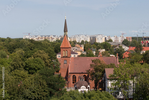 Aerial view on the city from water tower, Zelenogradsk, Russia.