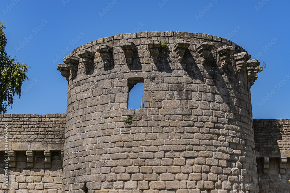 Guerande Ramparts with six towers and four fortified gates, over 1,300 meters long. Defensive walls of Guerande were built in XIV century. Guerande, Loire-Atlantique, Pays de la Loire, France.
